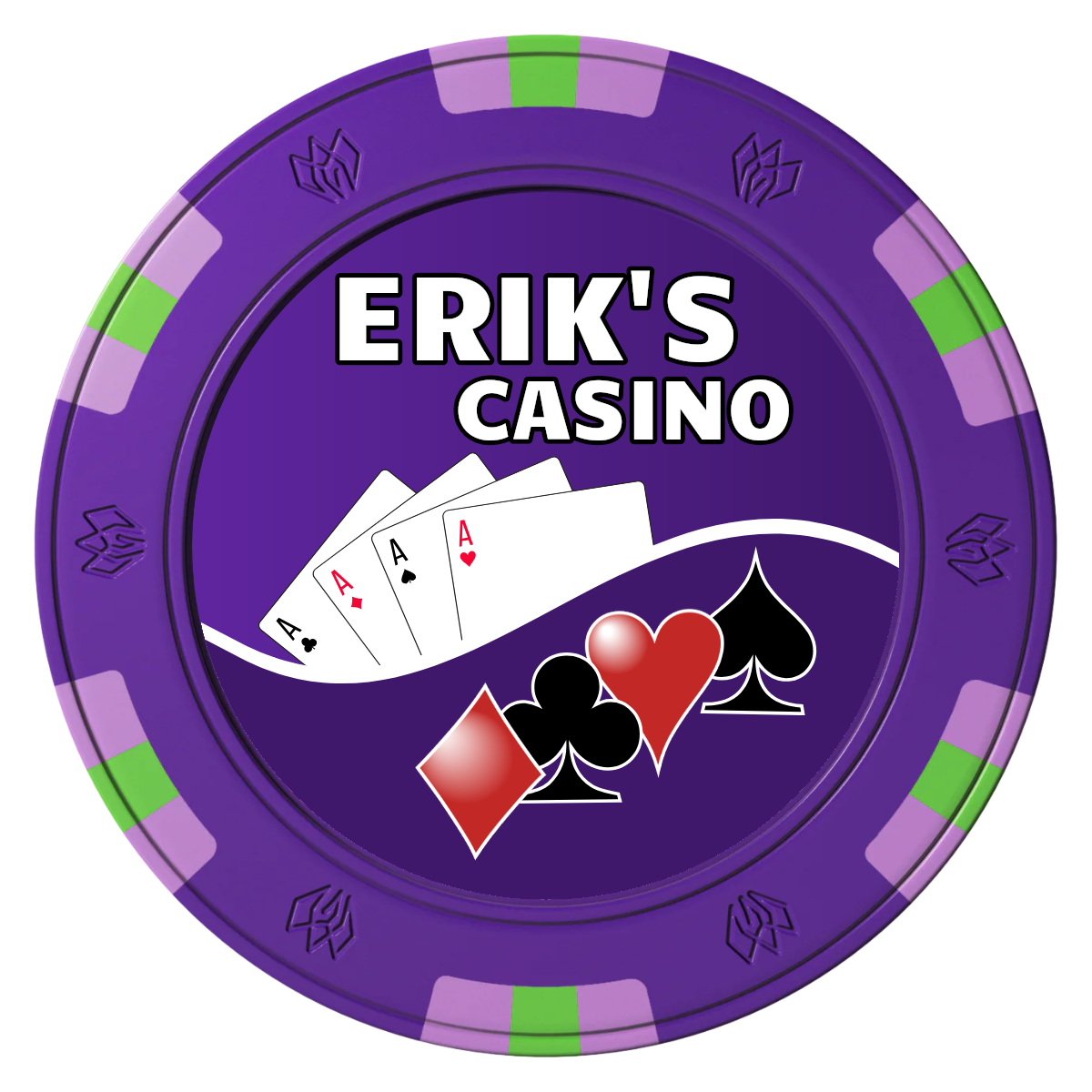 Erik's Casino Clay Poker Chips - Purple / 6 Spot Gem / 43mm - Front