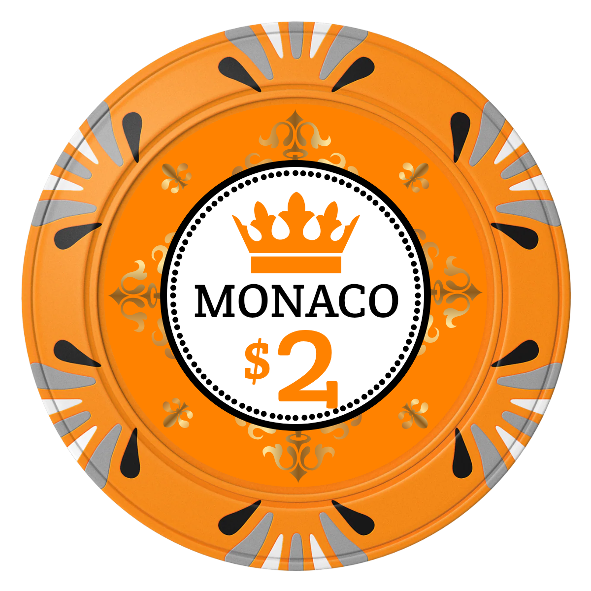 Monaco #001 Clay Poker Chips - Orange / Macau / 40mm - Front
