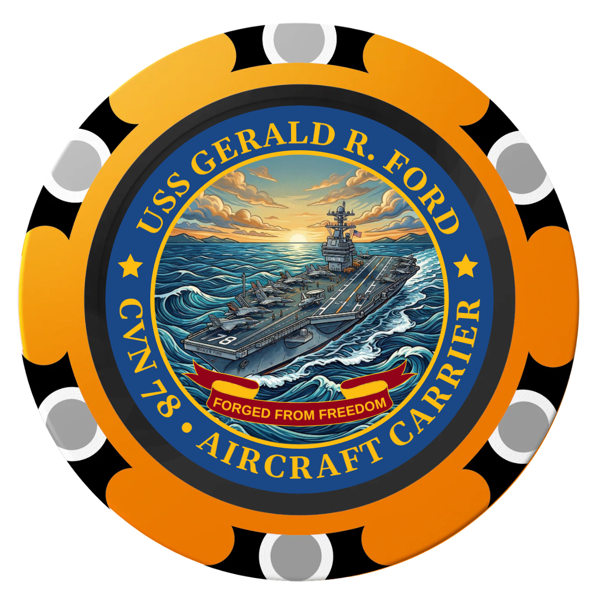 Navy USS Gerald Ford Clay Poker Chips - Orange / Monte Carlo / 40mm - Front