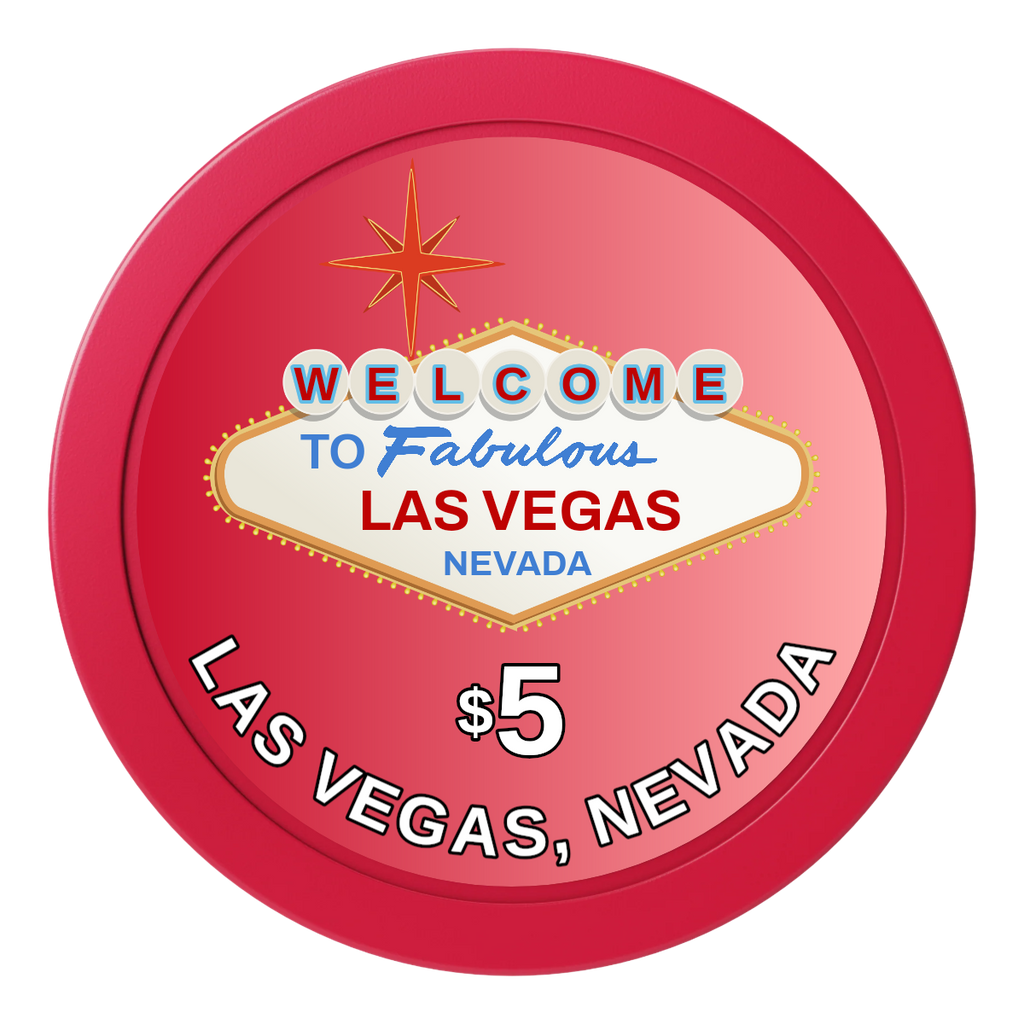 Vegas Sign 2" Oversized Poker Chip - Custom Dealer Button & Card Protector - Red - Back