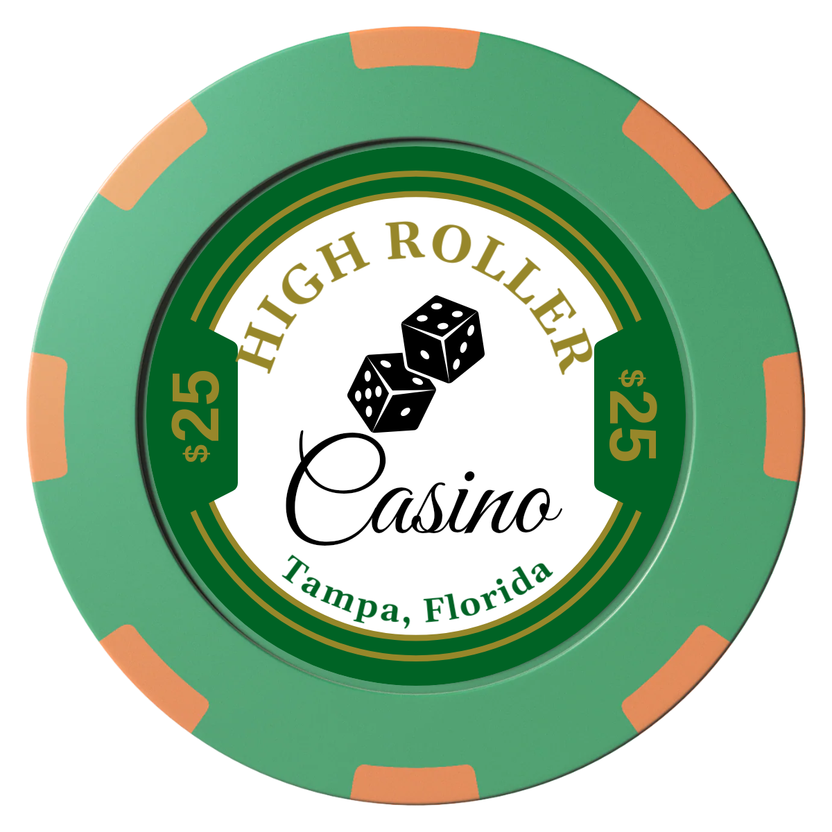 High Roller Casino Clay Poker Chips - Green / 8 Spot (2 Tone) / 40mm - Back