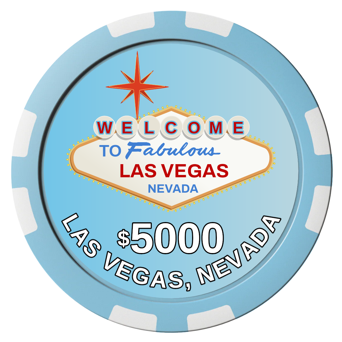Vegas Sign Composite Poker Chips - Light Blue / 8 Stripe - Front