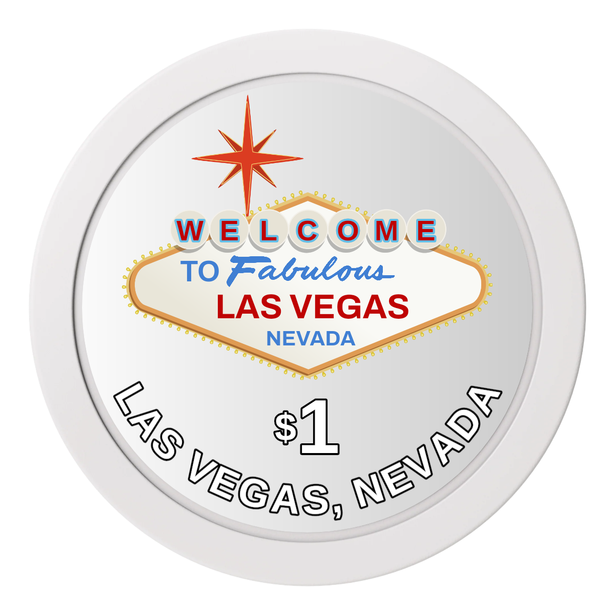 Vegas Sign 2" Oversized Poker Chip - Custom Dealer Button & Card Protector - White - Front