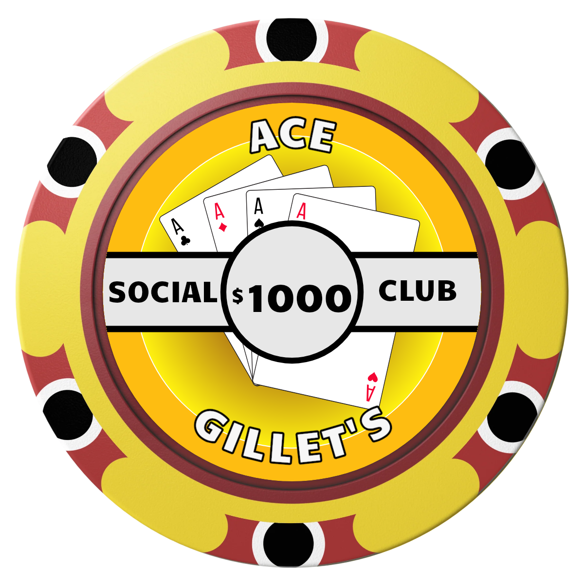 Ace Gillet's Clay Poker Chips - Yellow / Monte Carlo / 40mm - Front