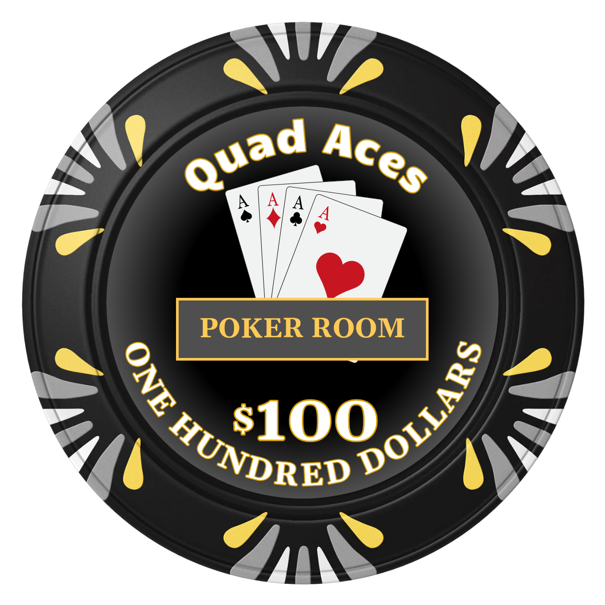 Quad Aces Clay Poker Chips - Black / Macau / 40mm - Front
