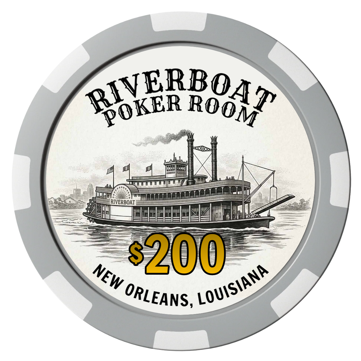 Riverboat Poker Room Composite Poker Chips - Gray / 8 Spot - Front