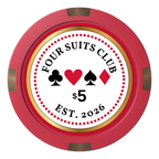 Fours Suits Club Composite & Metal Hybrid Poker Chips - Red - Back