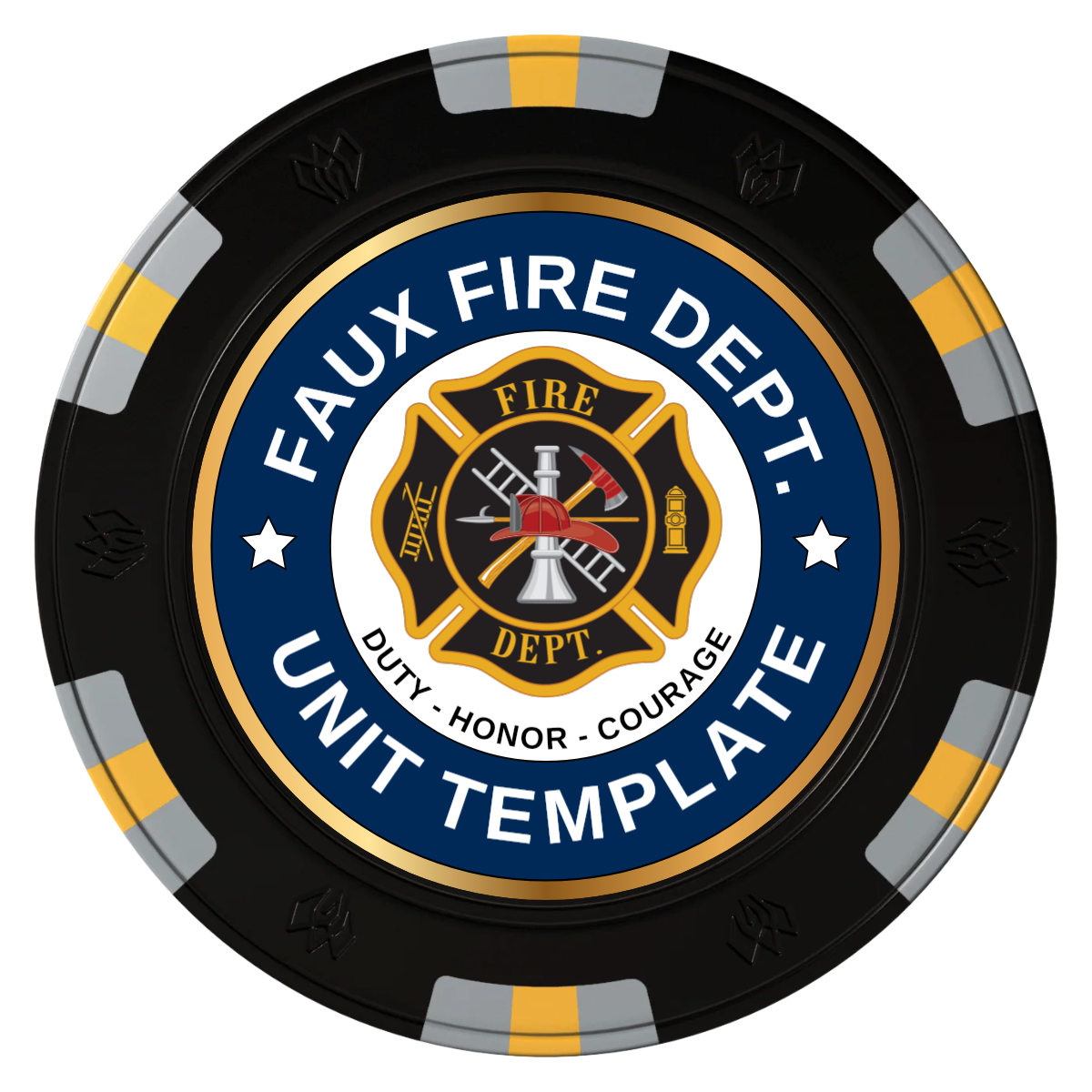 Faux Fire Dept. #01 Clay Poker Chips - Black / 6 Spot Gem / 40mm - Back
