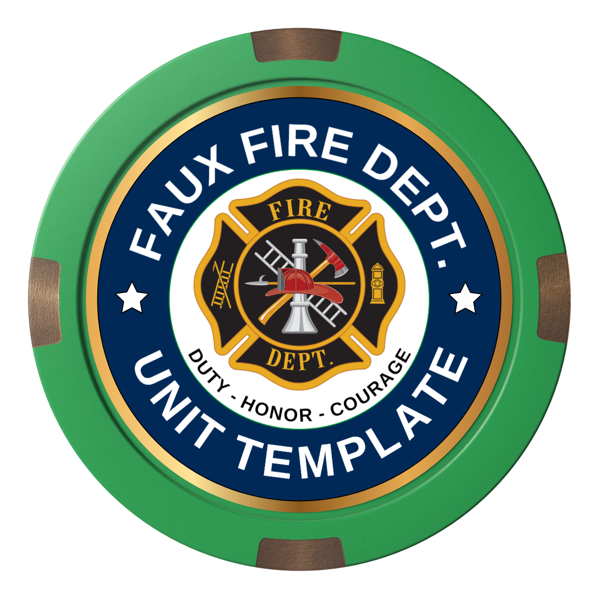 Faux Fire Dept. #01 Composite & Metal Hybrid Poker Chips - Green - Front