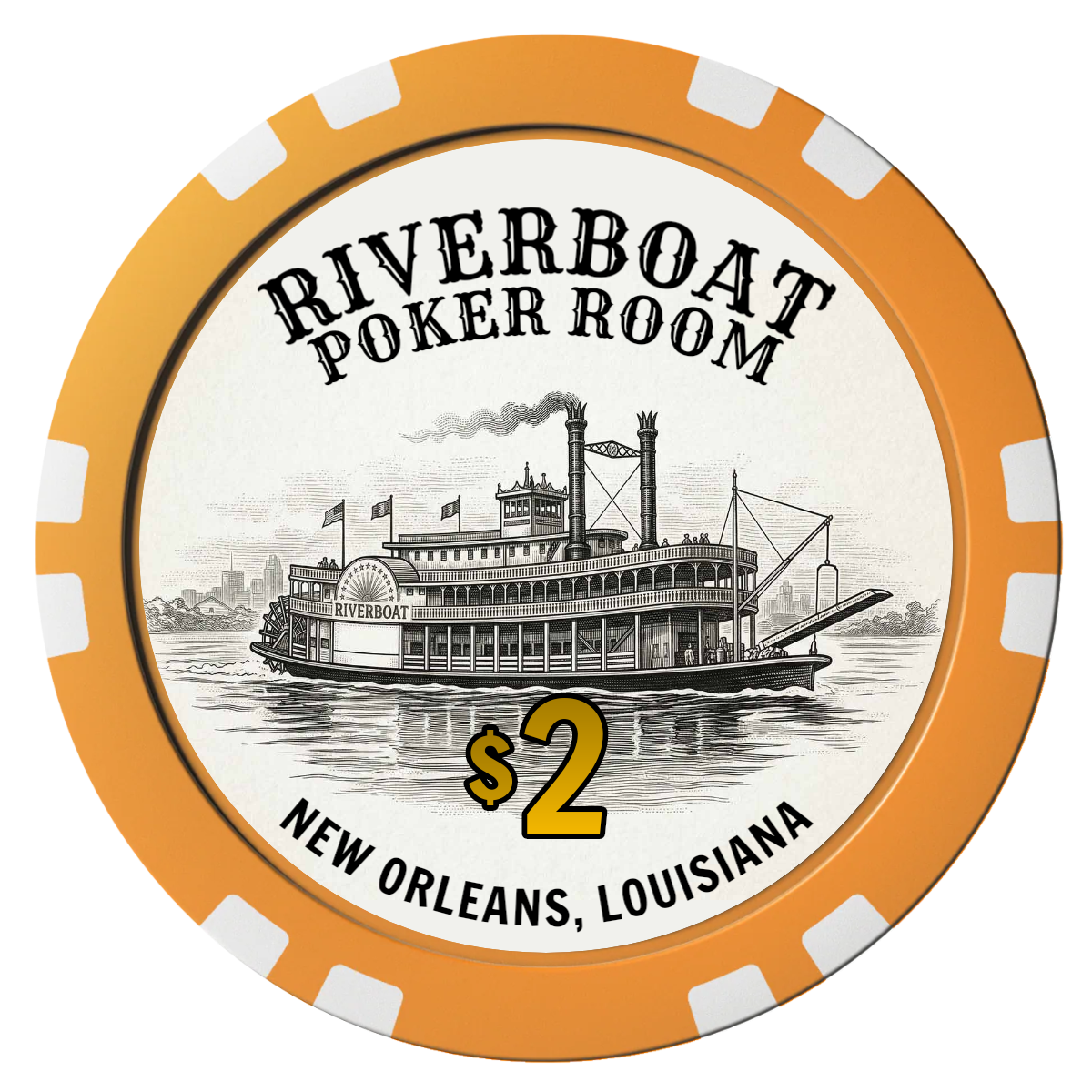 Riverboat Poker Room Composite Poker Chips - Orange / Double Stripe - Front