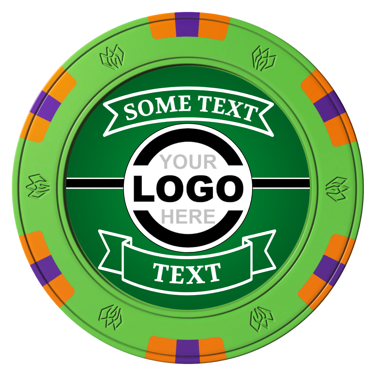 Double Banner Clay Poker Chips - Green / 6 Spot Gem / 40mm - Back