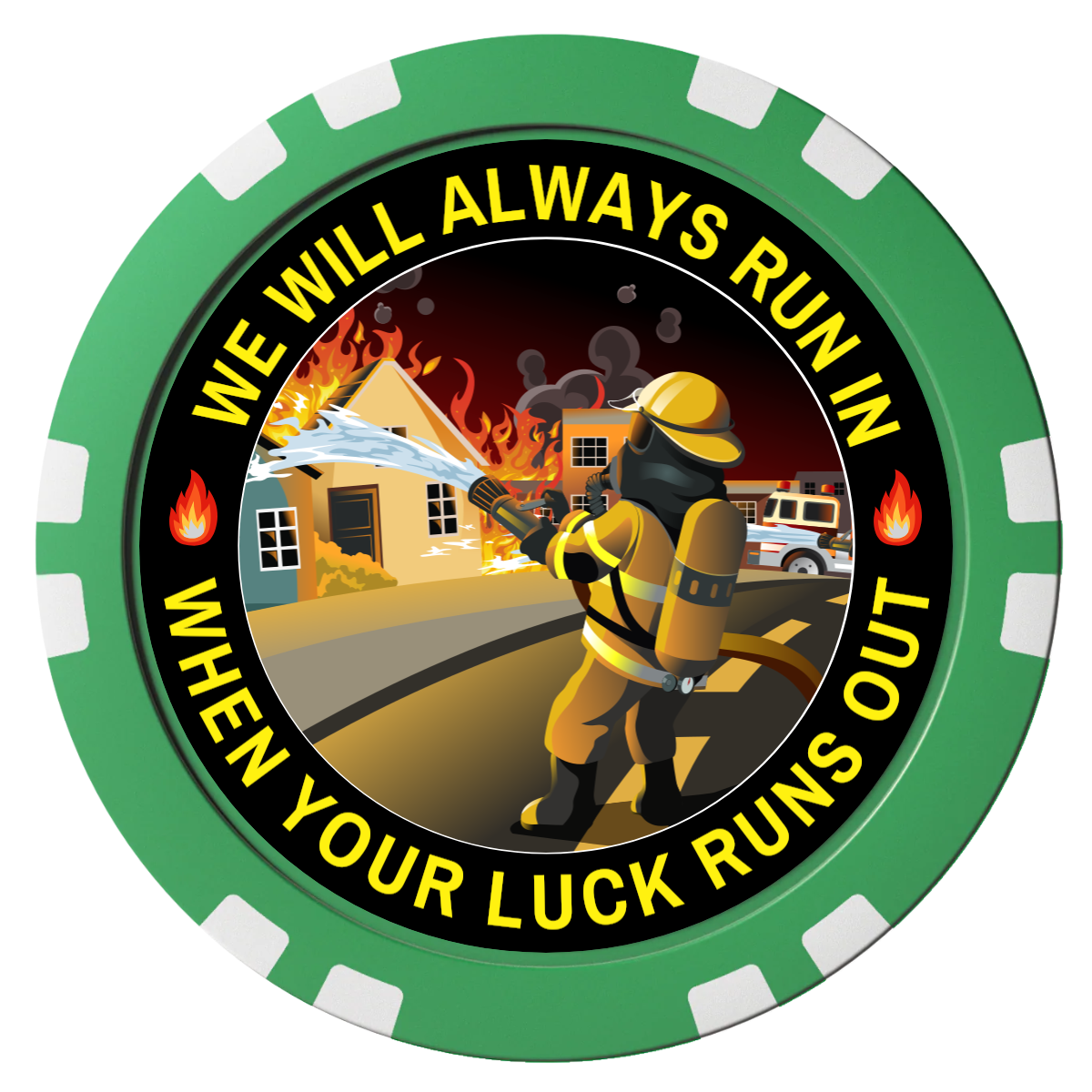 Firefighter Maltese Cross Composite Poker Chips - Green / Double Stripe - Front