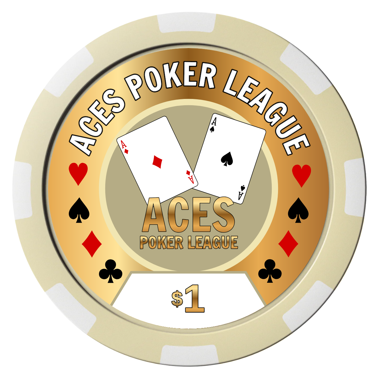 Aces Poker League Magnetic Composite Poker Chips - Ivory / 8 Spot - Front