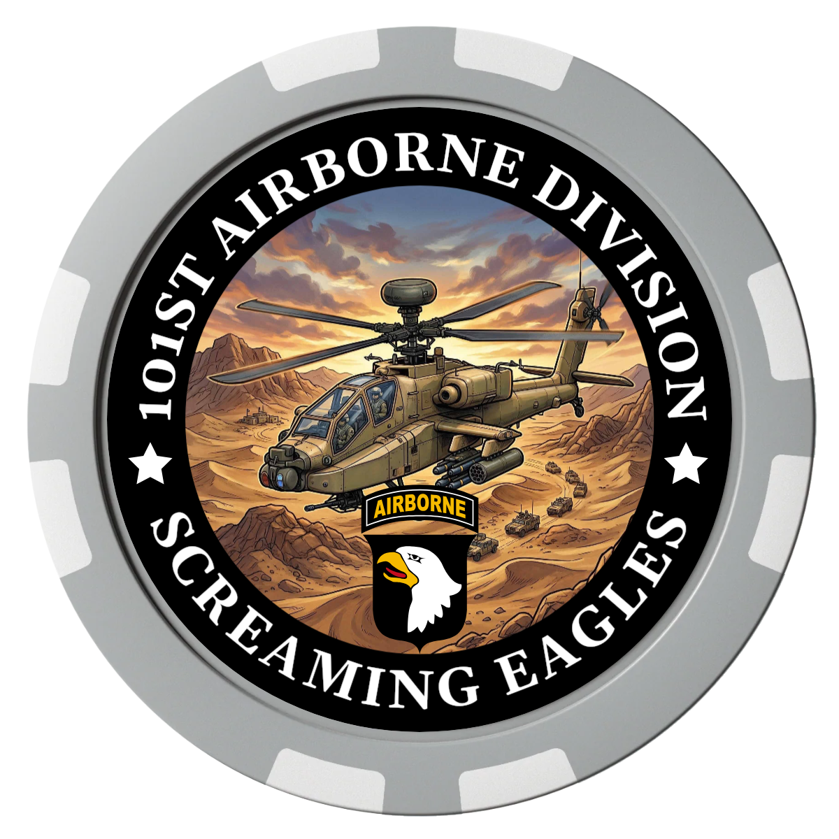 Army Airborne Composite Poker Chips - Gray / 8 Stripe - Front