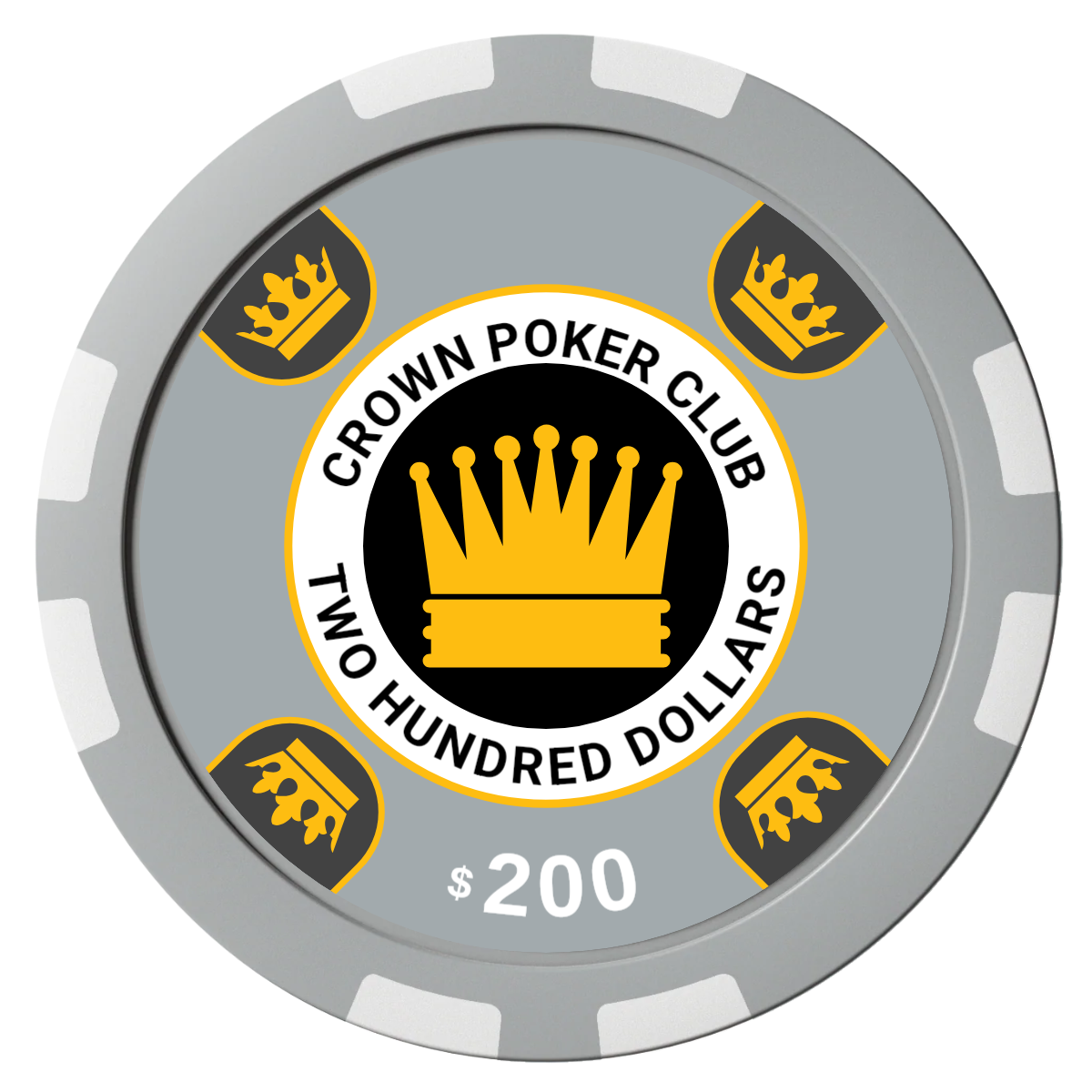 Crown Card Room Composite Poker Chips - Gray / 8 Stripe - Front