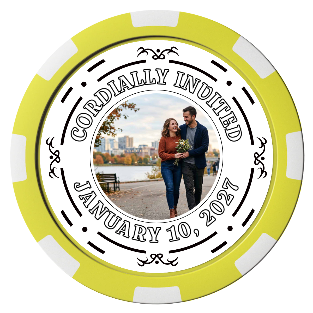 Save the Date Element Composite Poker Chips - Yellow / 8 Spot - Front