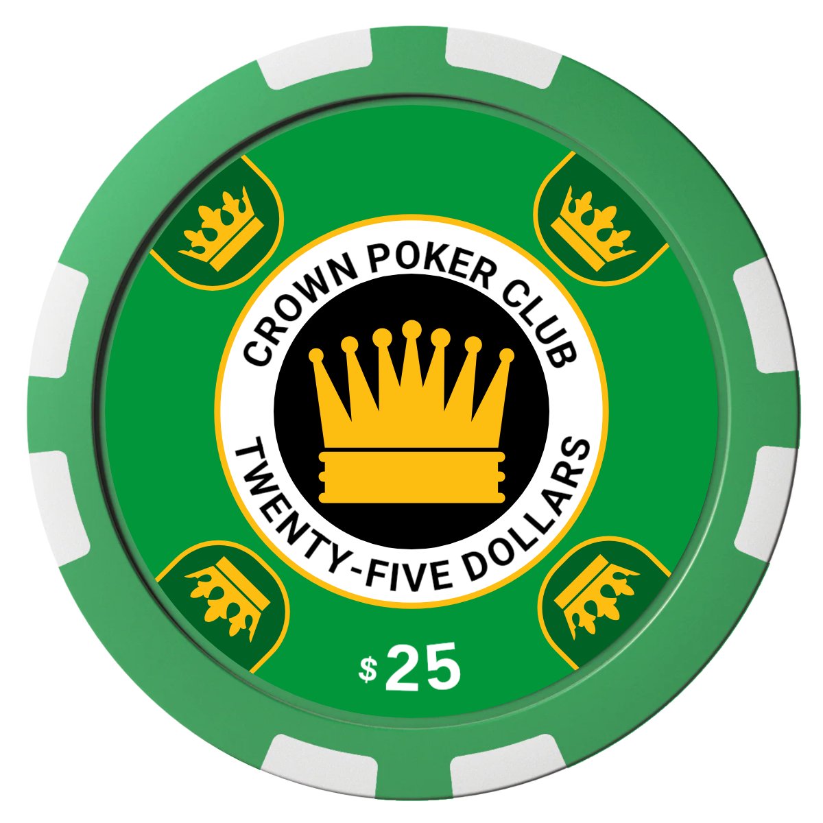 Crown Card Room Composite Poker Chips - Green / 8 Stripe - Front