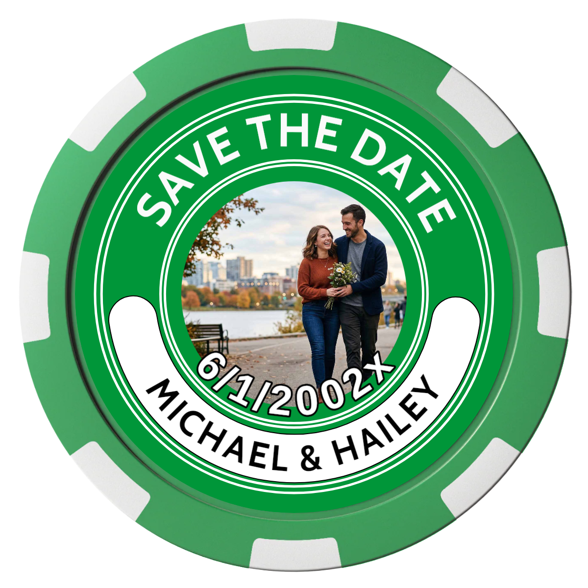 Save the Date Photo QR Code Magnetic Composite Poker Chips - Green / 8 Spot - Front