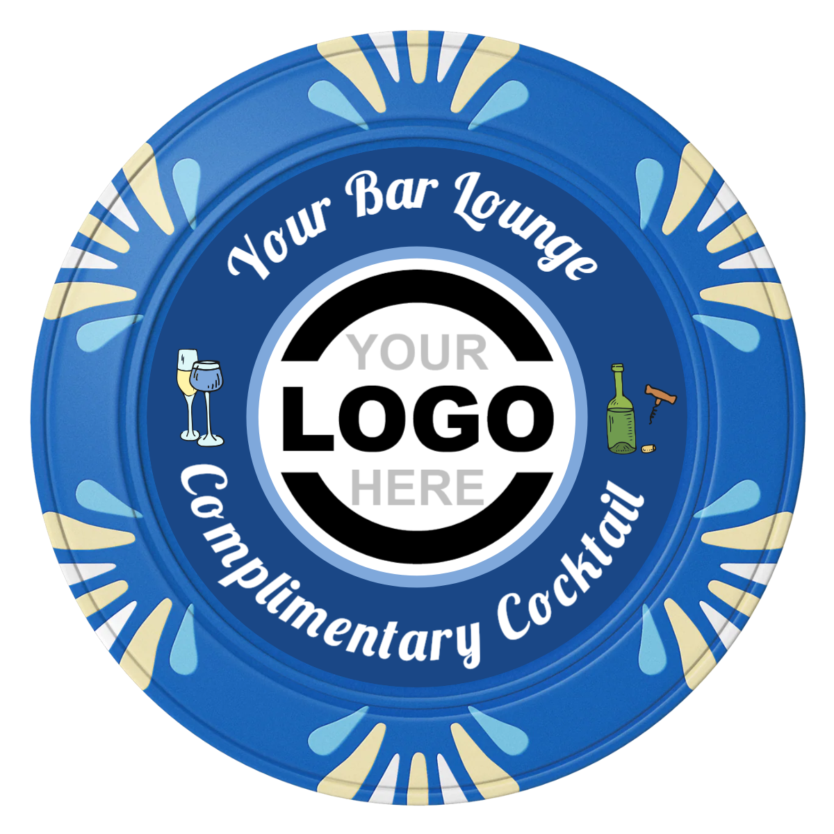 Fancy Drink Clay Poker Chips - Blue / Macau / 40mm - Back