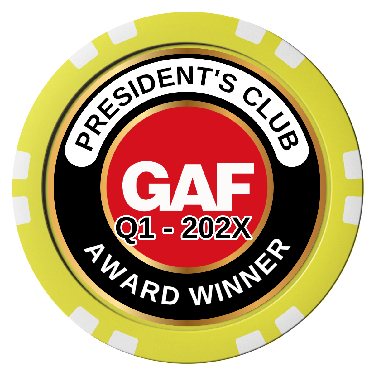 President's Club Composite Poker Chips - Yellow / Double Stripe - Front
