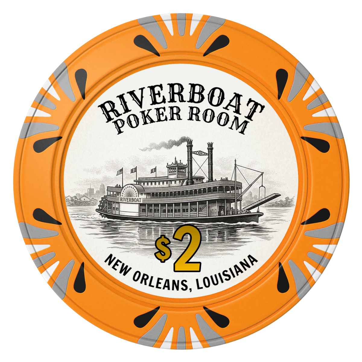 Riverboat Poker Room Clay Poker Chips - Orange / Macau / 40mm - Front