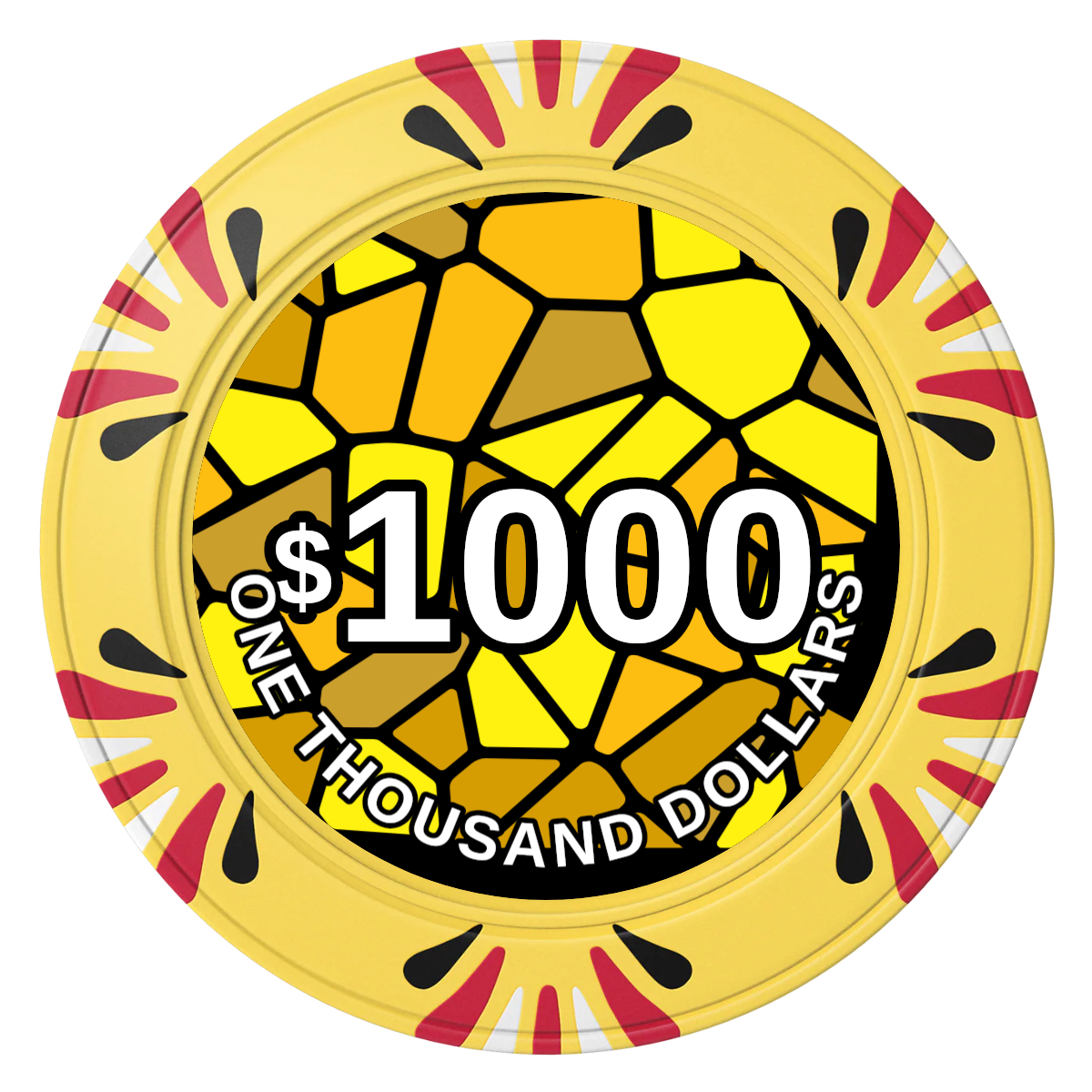 Stained Glass Clay Poker Chips - Yellow / Macau / 40mm - Front