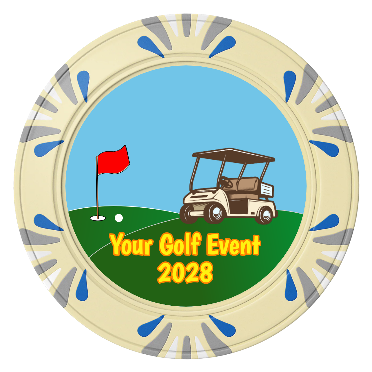 Going Golfing Today Clay Poker Chips - Ivory / Macau / 40mm - Front