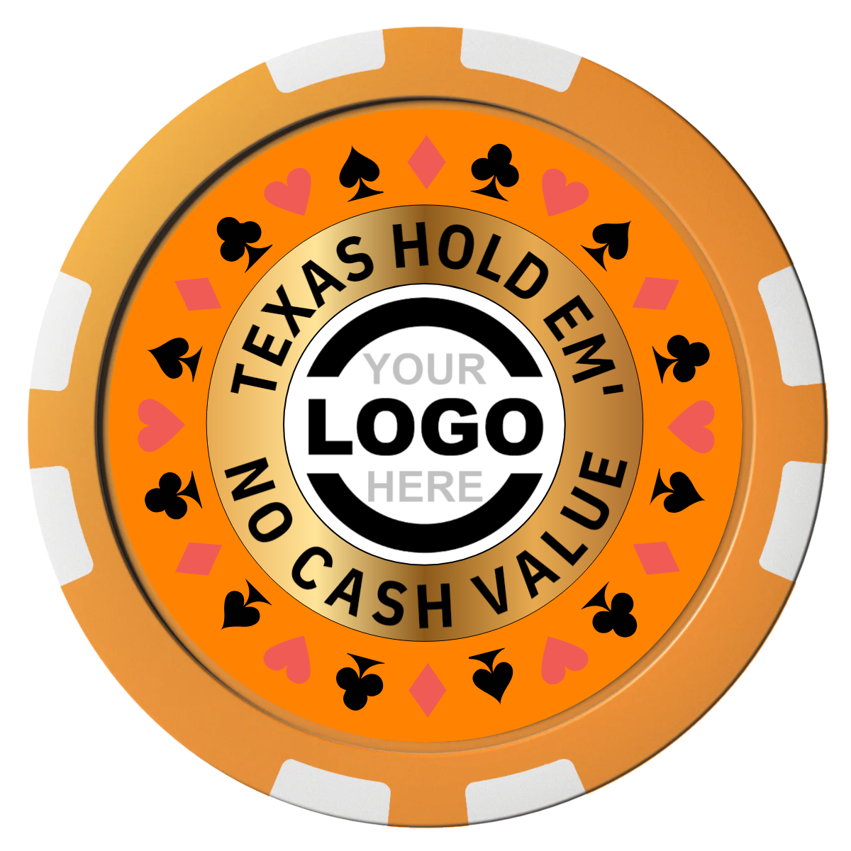 Texas Hold Em' Composite Poker Chips - Orange / 8 Stripe - Front