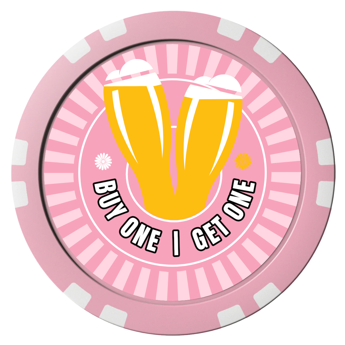 Double Pint Composite Poker Chips - Pink / Double Stripe - Front