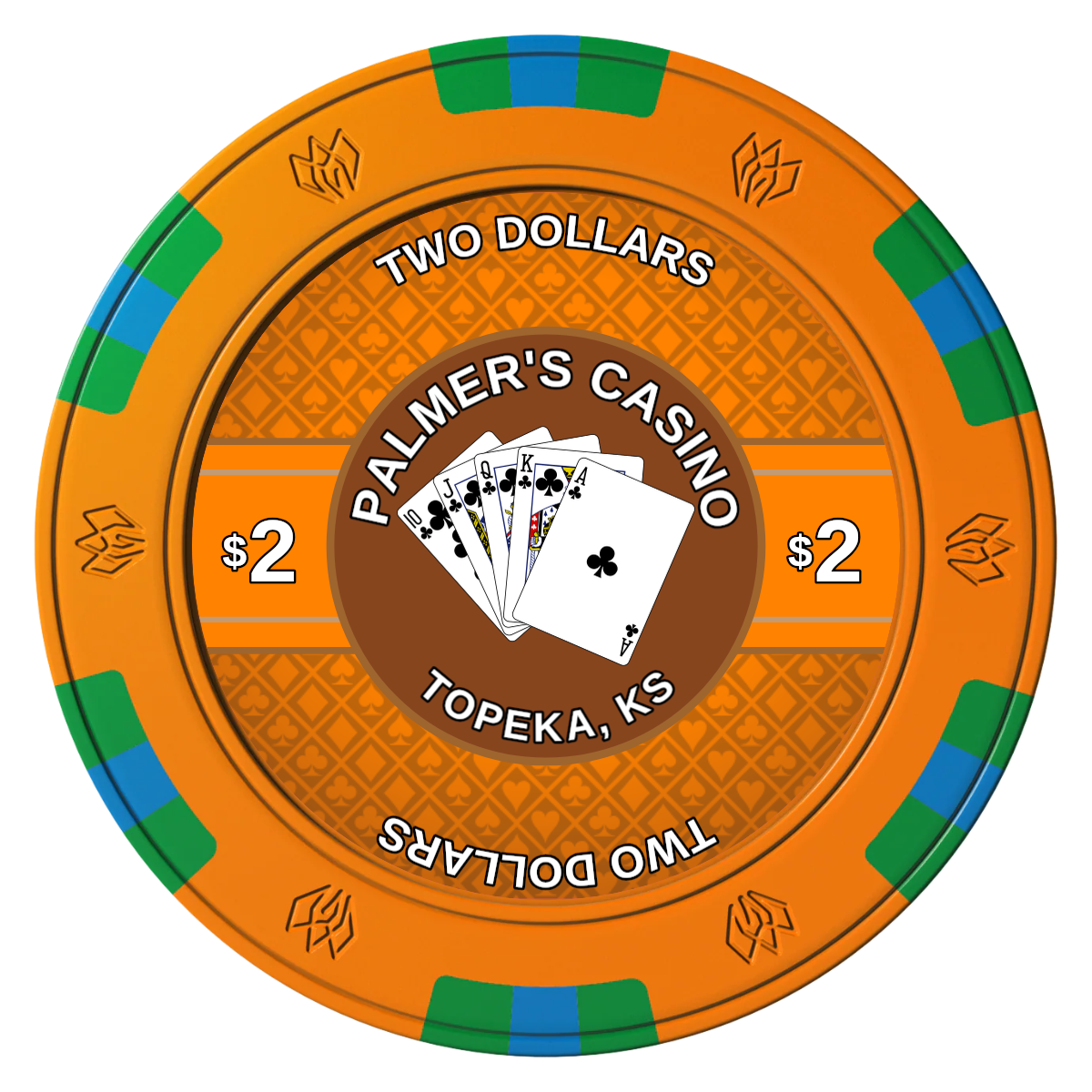 Palmer's Casino Clay Poker Chips - Orange / 6 Spot Gem / 40mm - Front