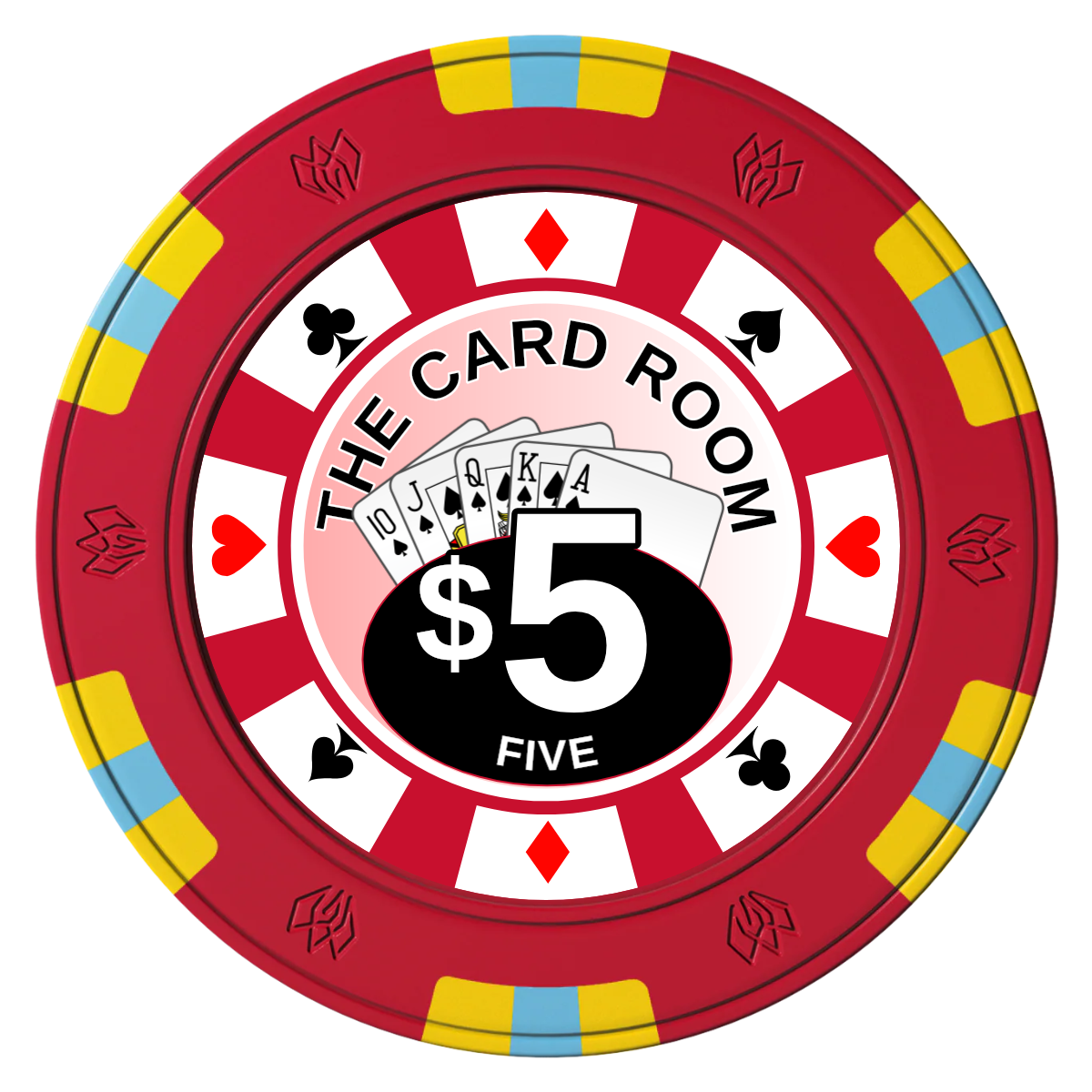 A Suitable Design Clay Poker Chips - Red / 6 Spot Gem / 40mm - Front