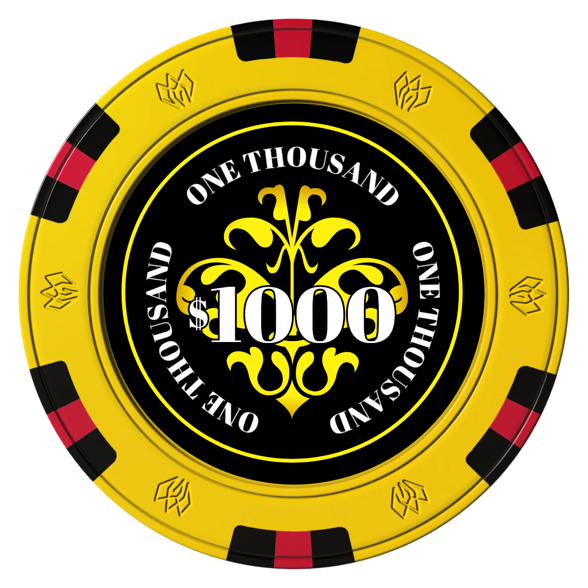 Gothic Revival Clay Poker Chips - Yellow / 6 Spot Gem / 43mm - Front
