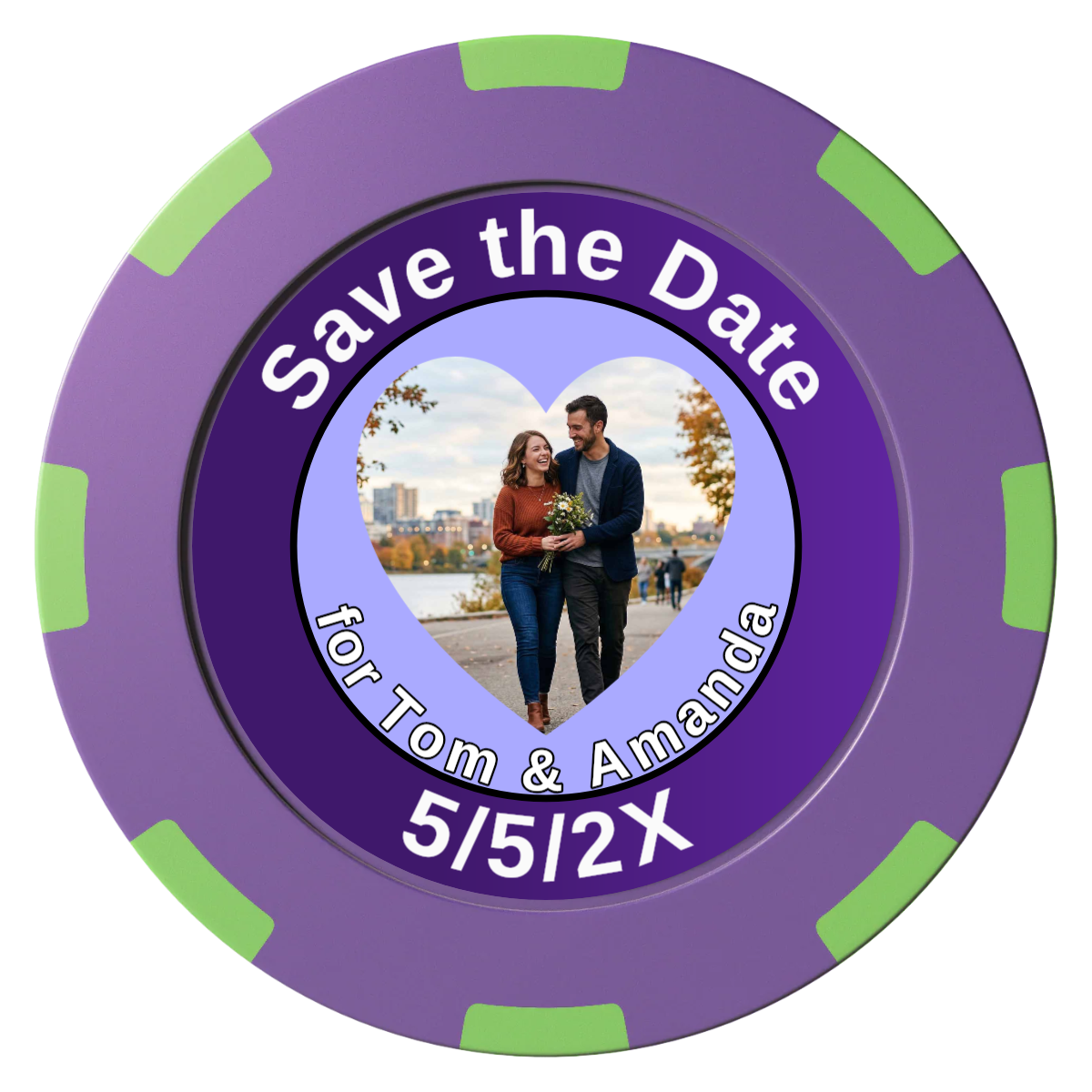 Save the Date #01 Clay Poker Chips - Purple / 8 Spot (2 Tone) / 40mm - Front