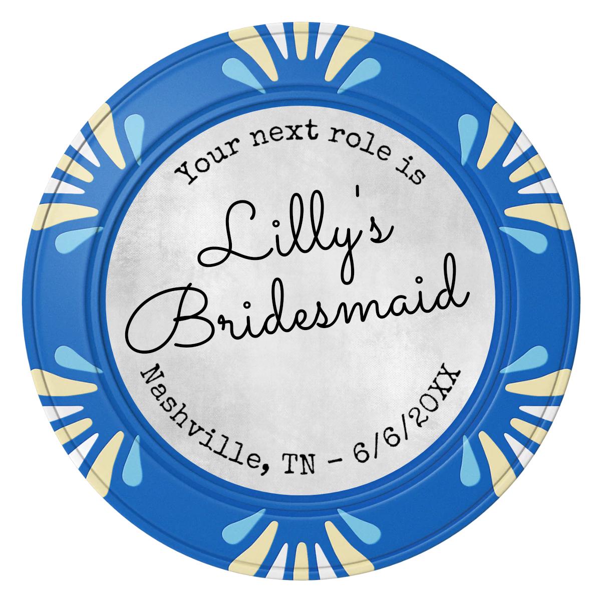Be My Bridesmaid Simple Clay Poker Chips - Blue / Macau / 40mm - Front