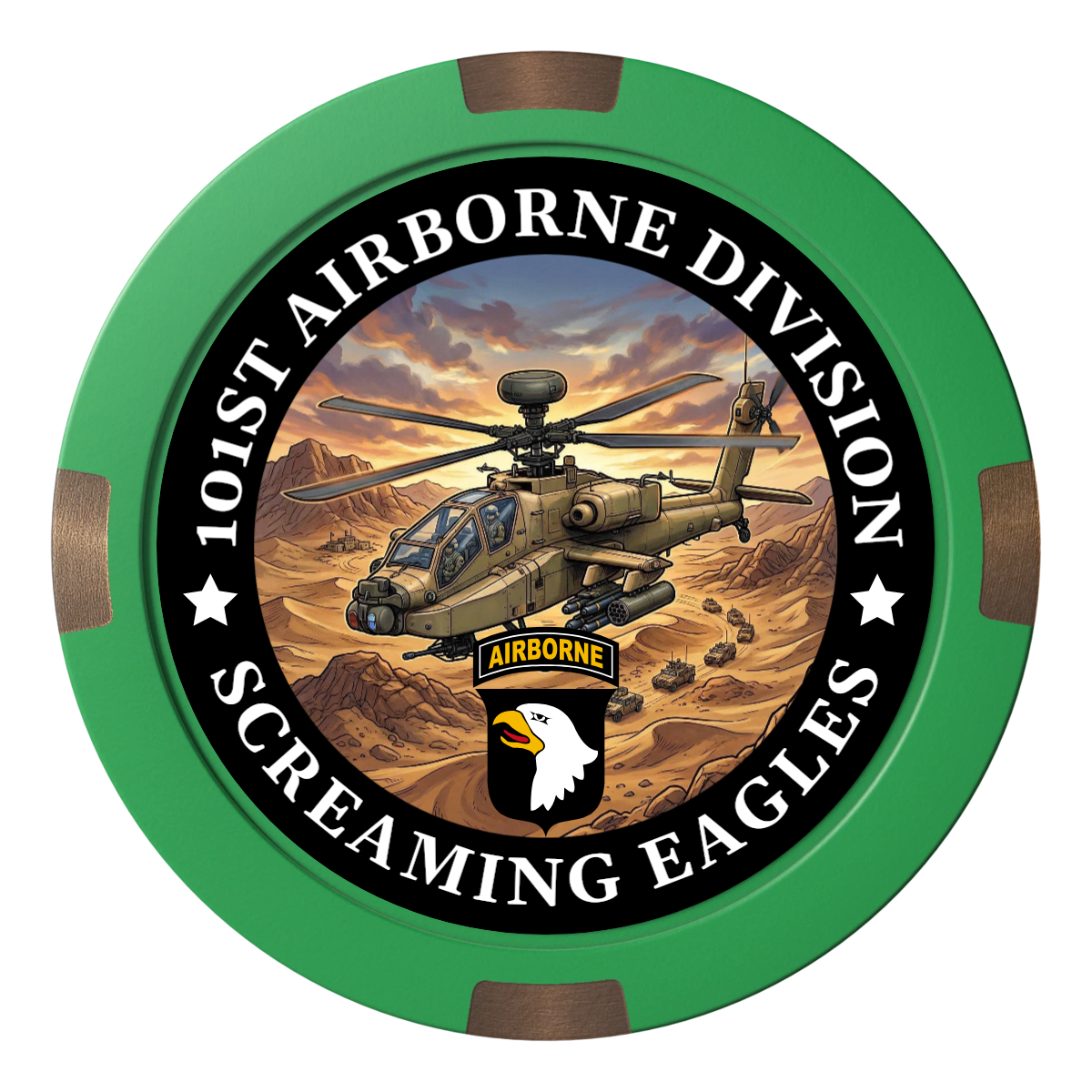 Army Airborne Composite & Metal Hybrid Poker Chips - Green - Front