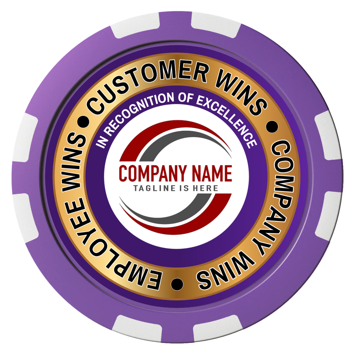 Gold Standard Composite Poker Chips - Purple / 8 Stripe - Front