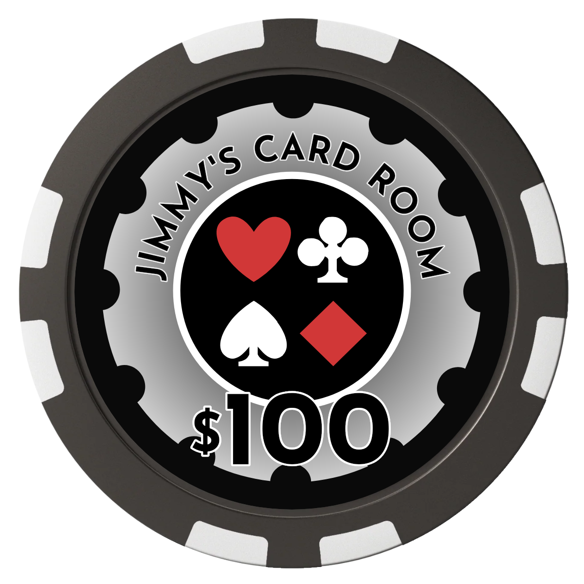 Your Four Suits Composite Poker Chips - Black / 8 Stripe - Back