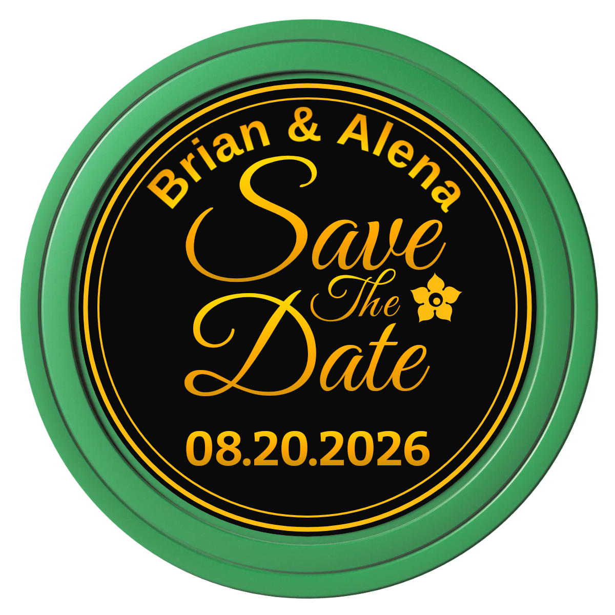Save the Date Text Composite Poker Chips - Green / Solid - Front