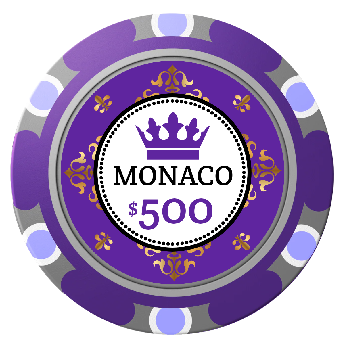 Monaco #001 Clay Poker Chips - Purple / Monte Carlo / 40mm - Front