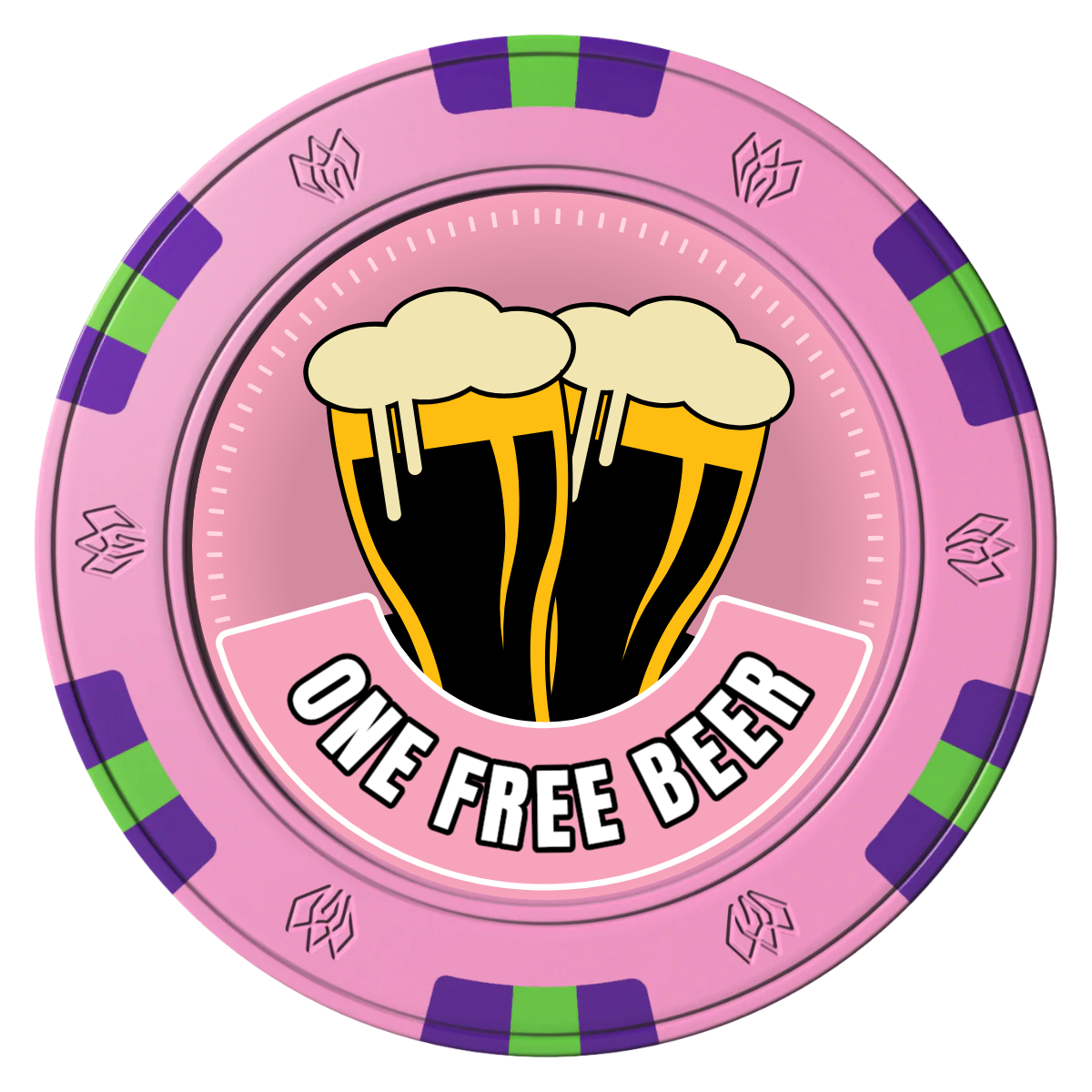 Double Pint 2 Clay Poker Chips - Pink / 6 Spot Gem / 40mm - Front