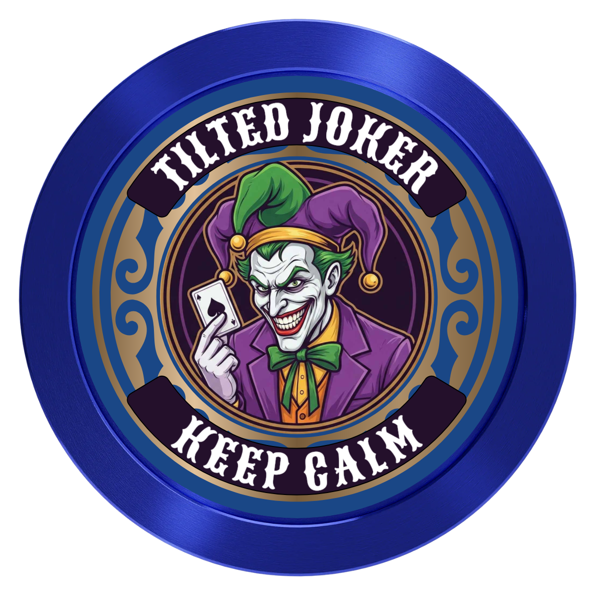 Tilted Joker Aluminum Poker Card Guards - Blue - Front