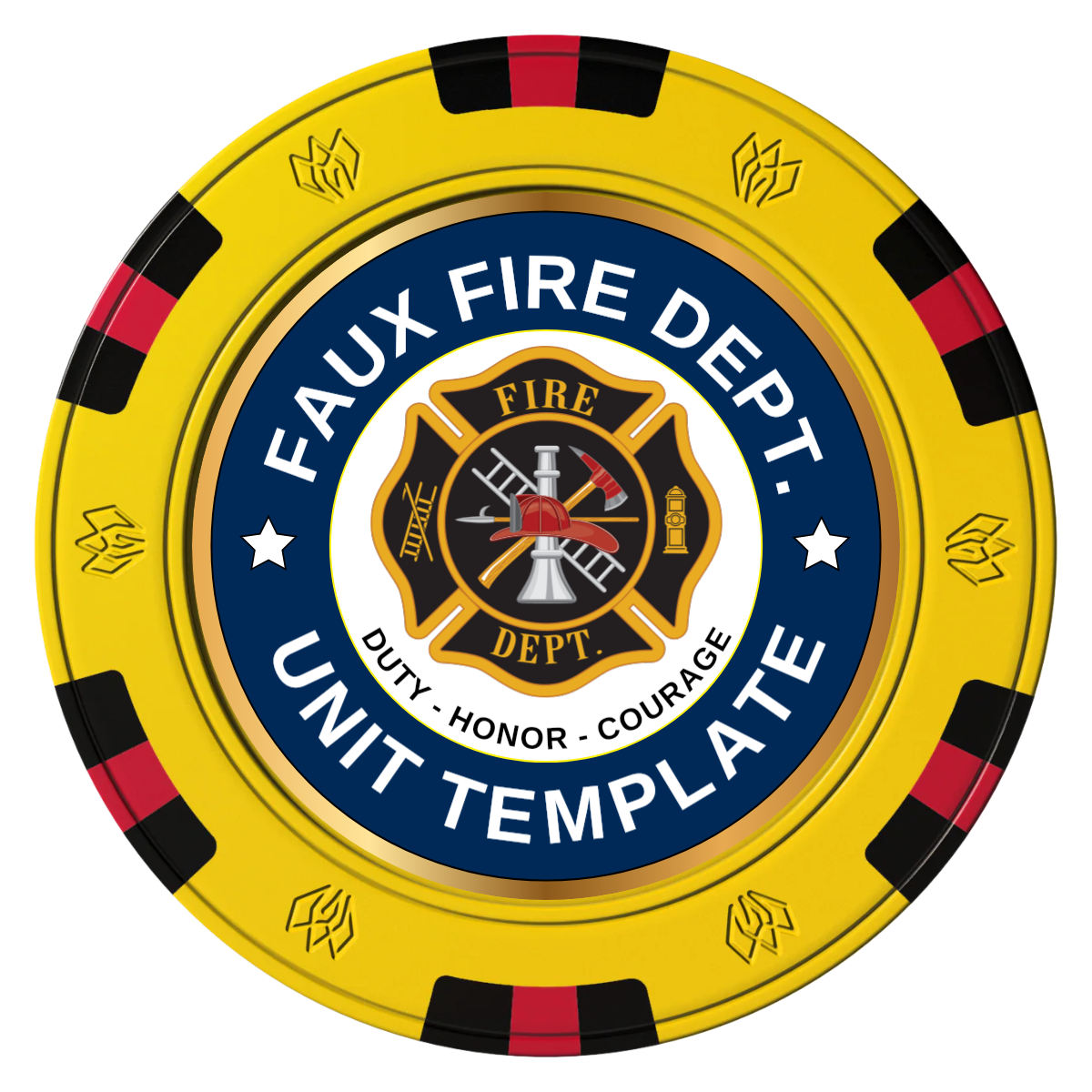 Faux Fire Dept. #01 Clay Poker Chips - Yellow / 6 Spot Gem / 40mm - Front