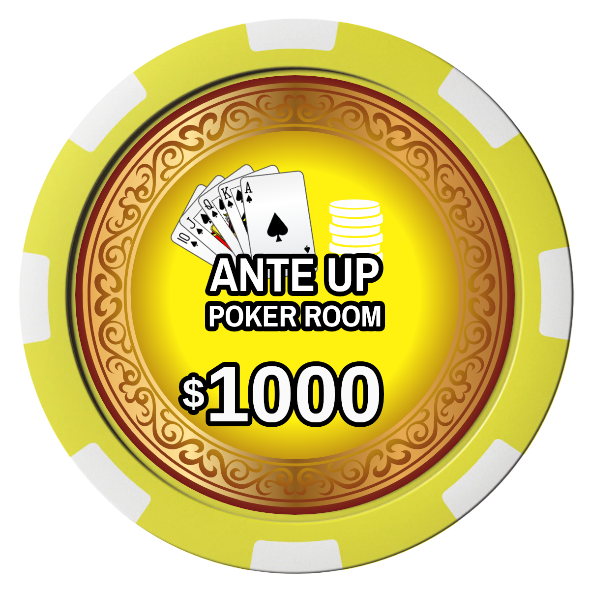 Ante Up Poker Room Composite Poker Chips - Yellow / 8 Stripe - Front