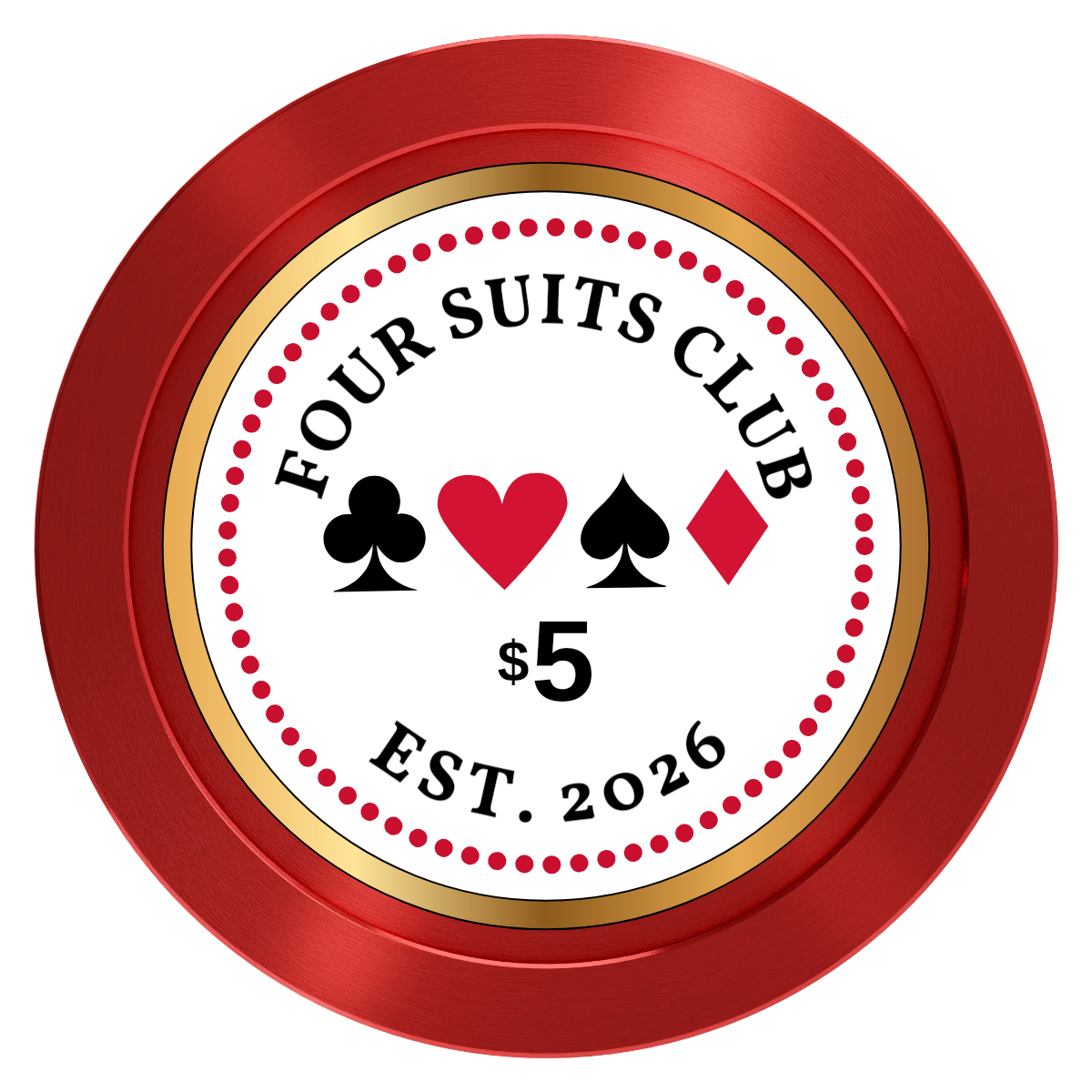 Fours Suits Club Aluminum Poker Chips - Red - Back