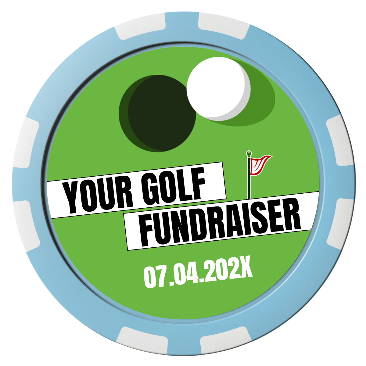 Putting Around Tournament Composite Poker Chips - Light Blue / 8 Stripe - Front