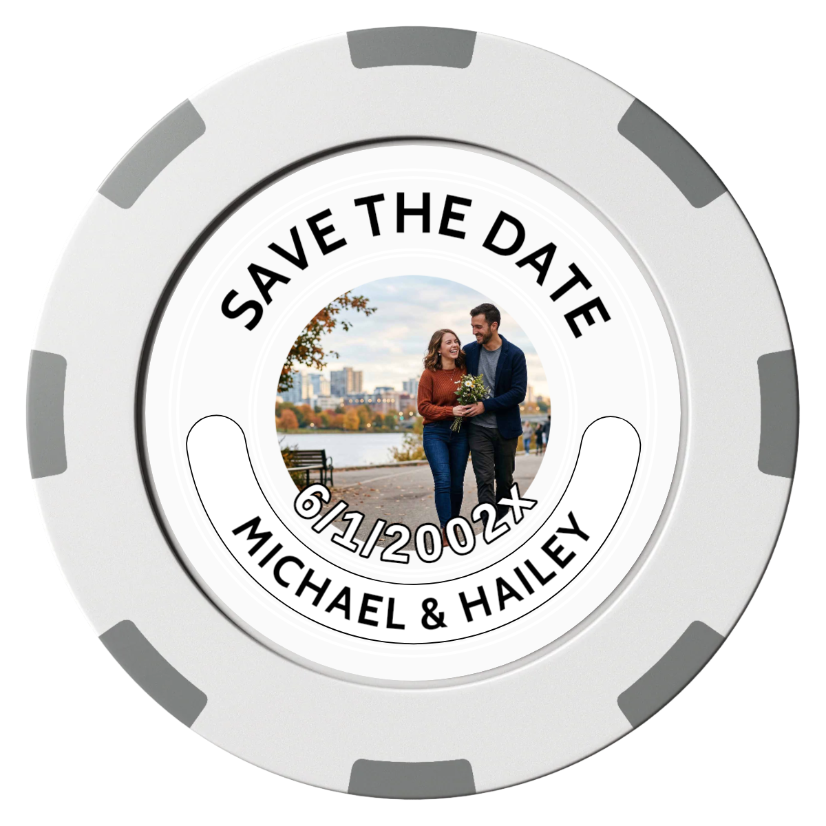 Save the Date Photo QR Code Clay Poker Chips - White / 8 Spot (2 Tone) / 40mm - Front
