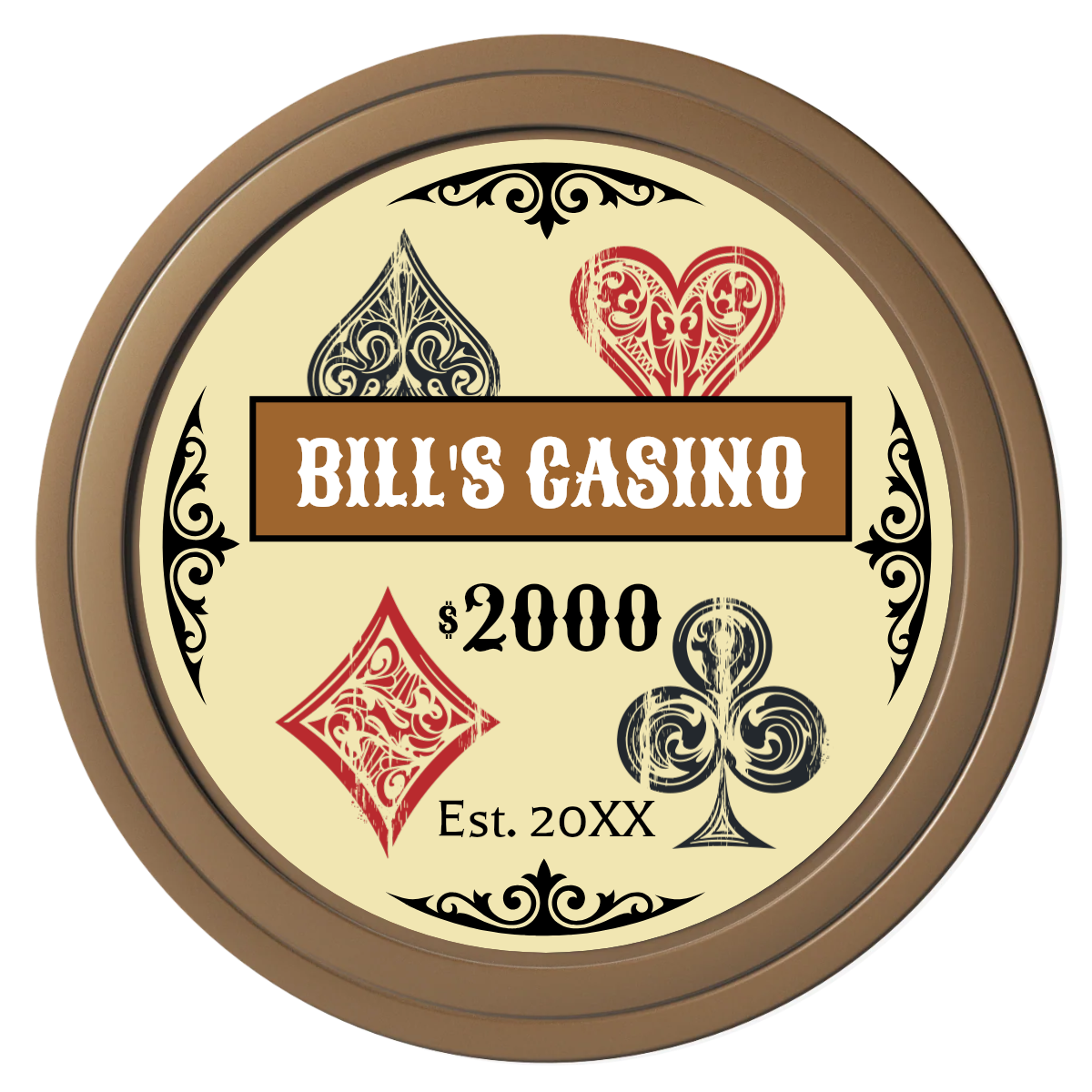 Vintage Four Suits Composite Poker Chips - Brown / Solid - Front