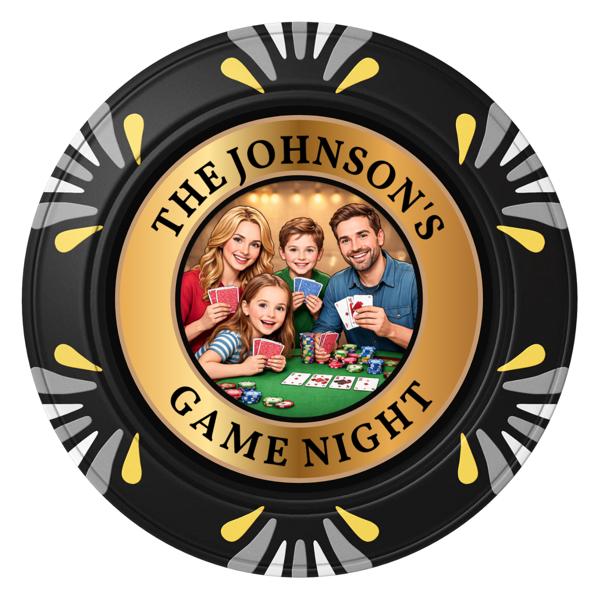 Family Game Night Clay Poker Chips - Black / Macau / 40mm - Front