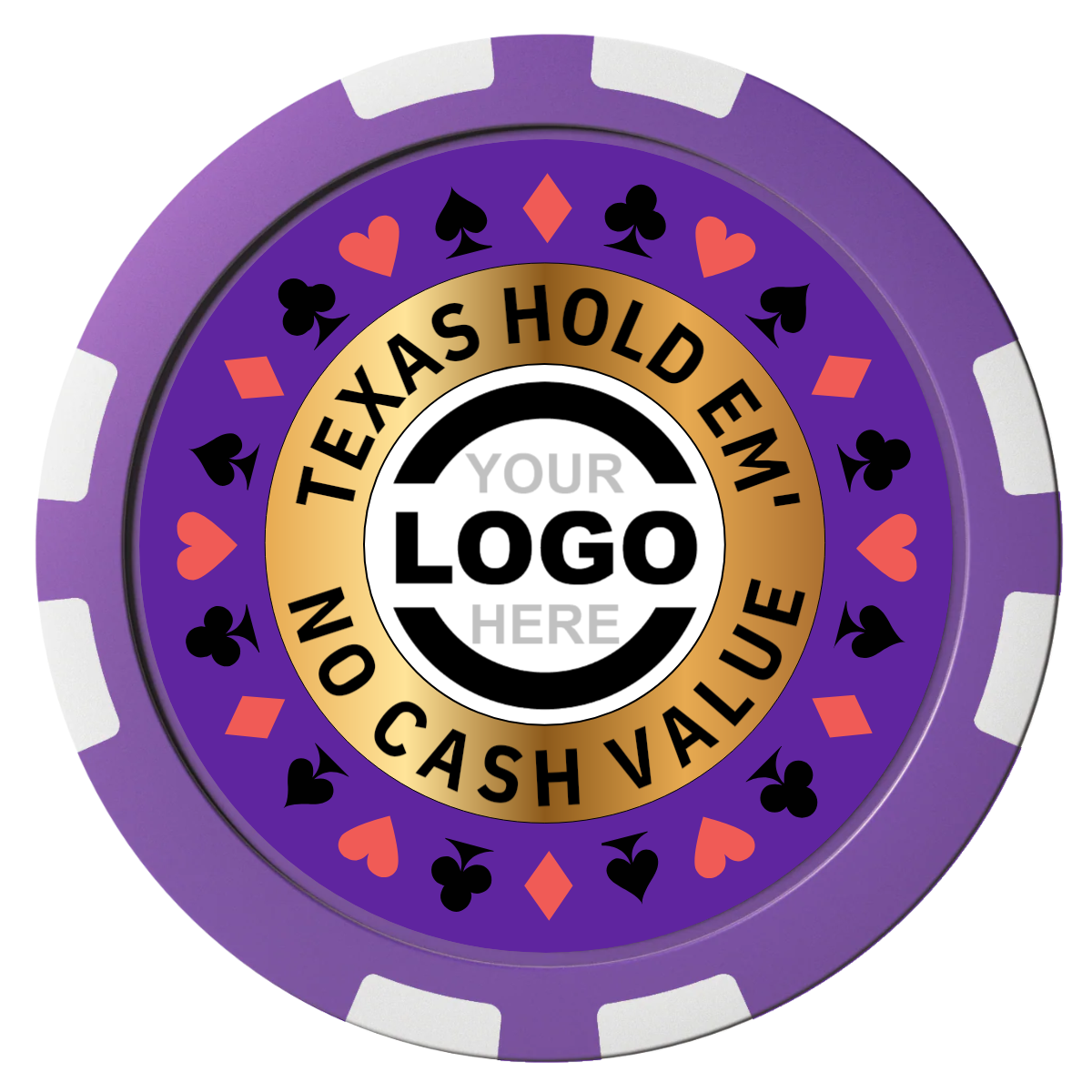 Texas Hold Em' Composite Poker Chips - Purple / 8 Stripe - Front