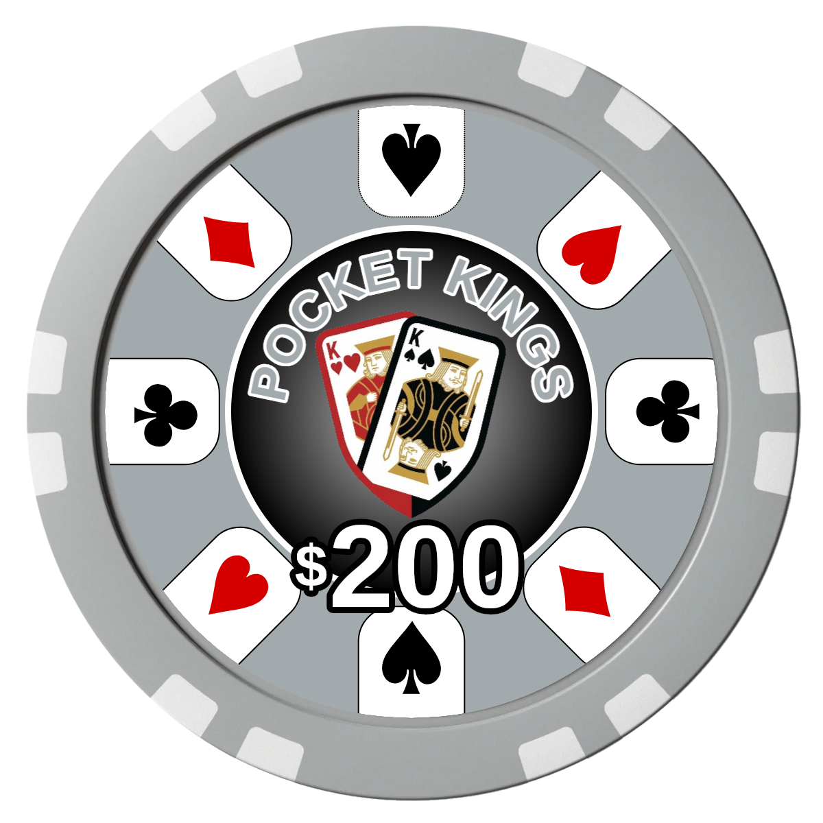 Pocket Kings Composite Poker Chips - Gray / Double Stripe - Front